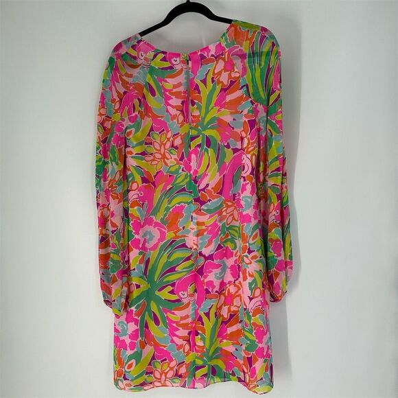 NWT Lilly Pulitzer Carleigh Tunic Dress Silk Lulu Fluorescent Flamingo Size 8 - Picture 6 of 13